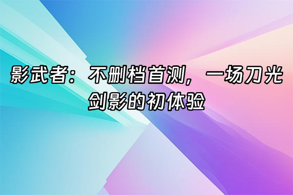 +影武者：不删档首测，一场刀光剑影的初体验+