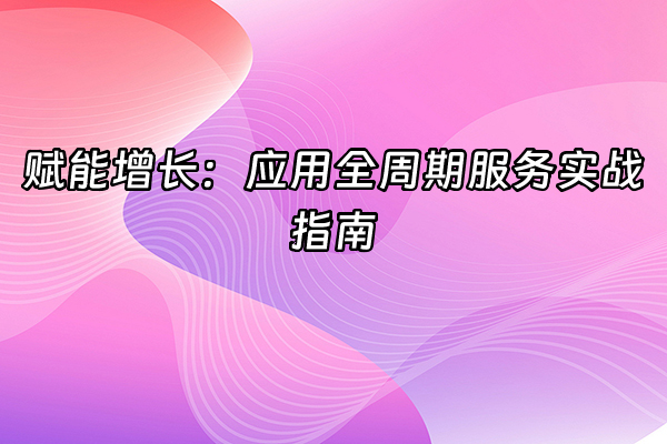 +赋能增长：应用全周期服务实战指南+