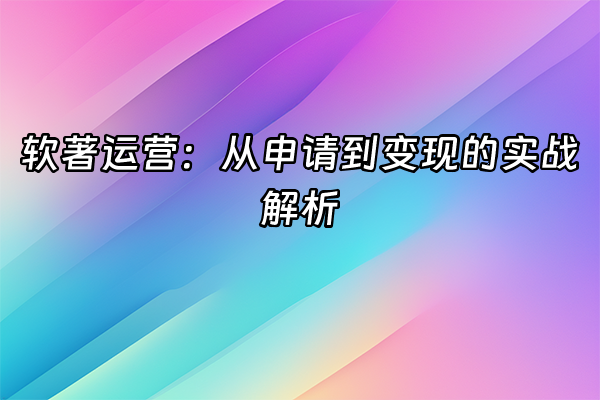 +软著运营：从申请到变现的实战解析+