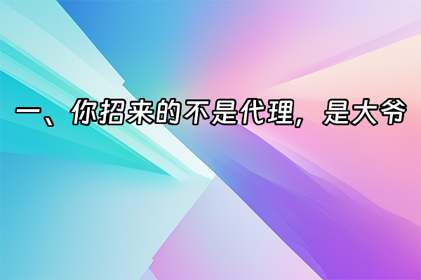 +一、你招来的不是代理，是大爷+